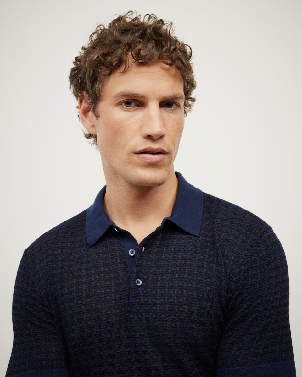 Orlando Two-Tone Short Sleeve Polo Knit, Navy, hi-res
